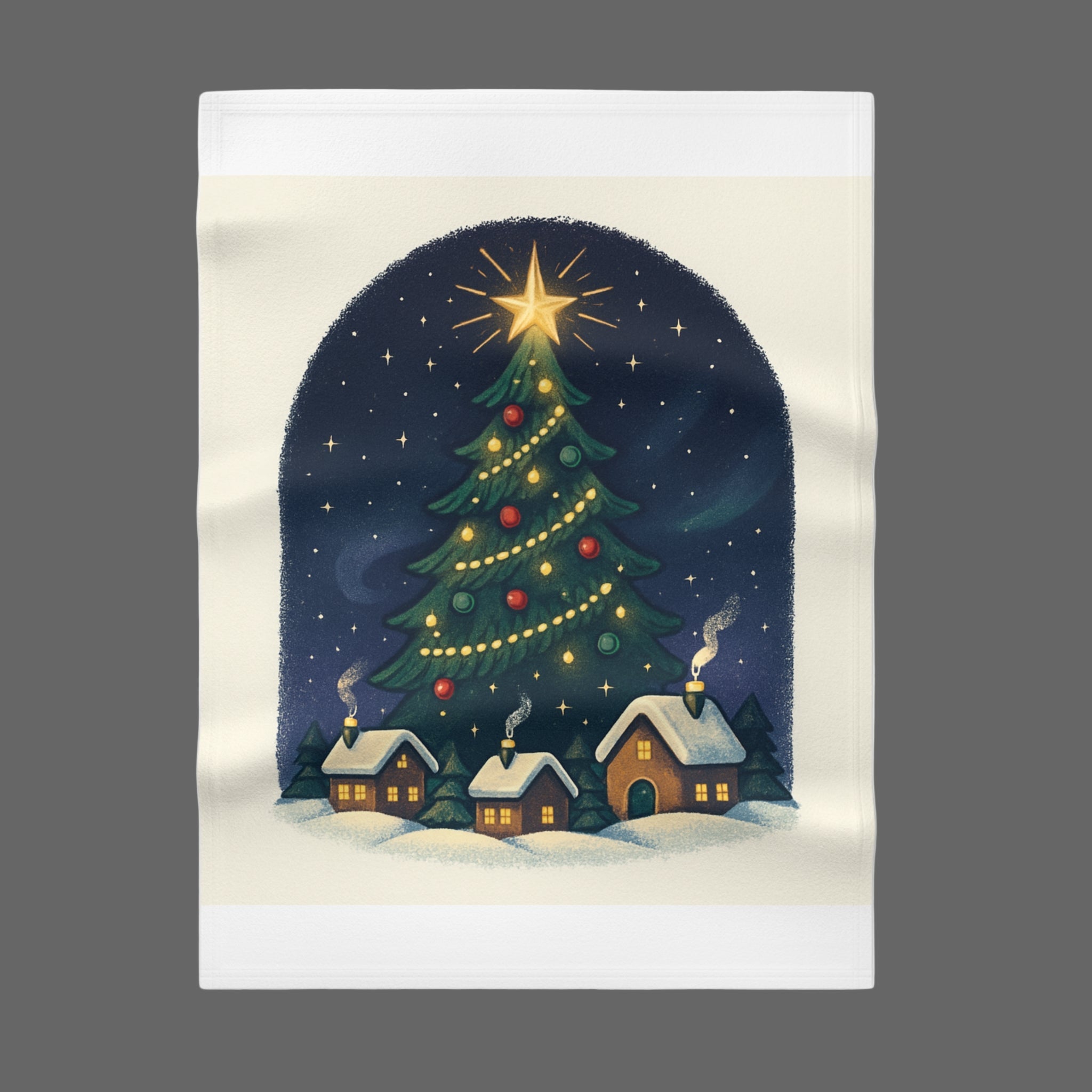 Designer Christmas Tree Baby Blanket — Cosy Holiday Fleece with Star-Topped Tree & Snowy Village