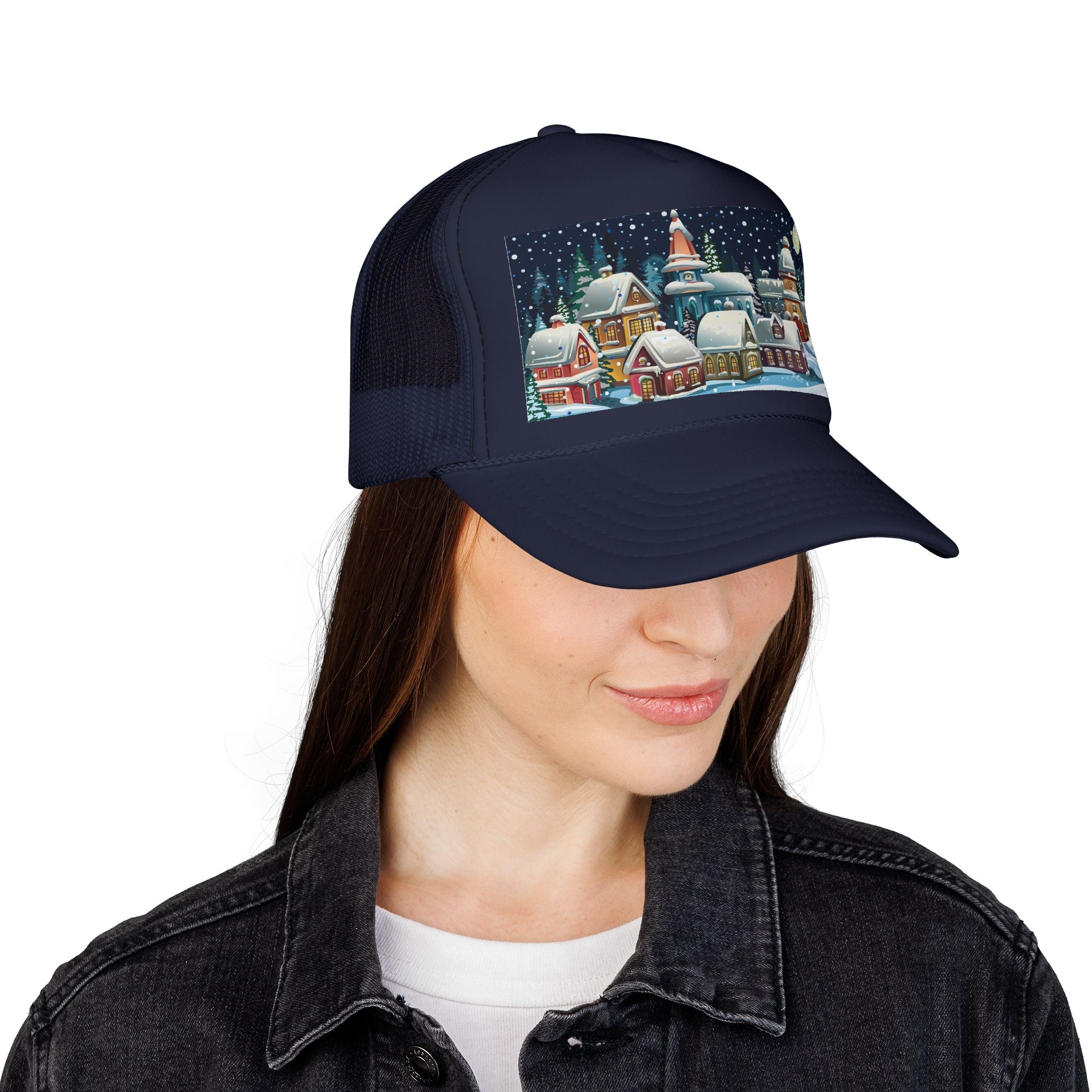 Snowy Village Christmas Cap