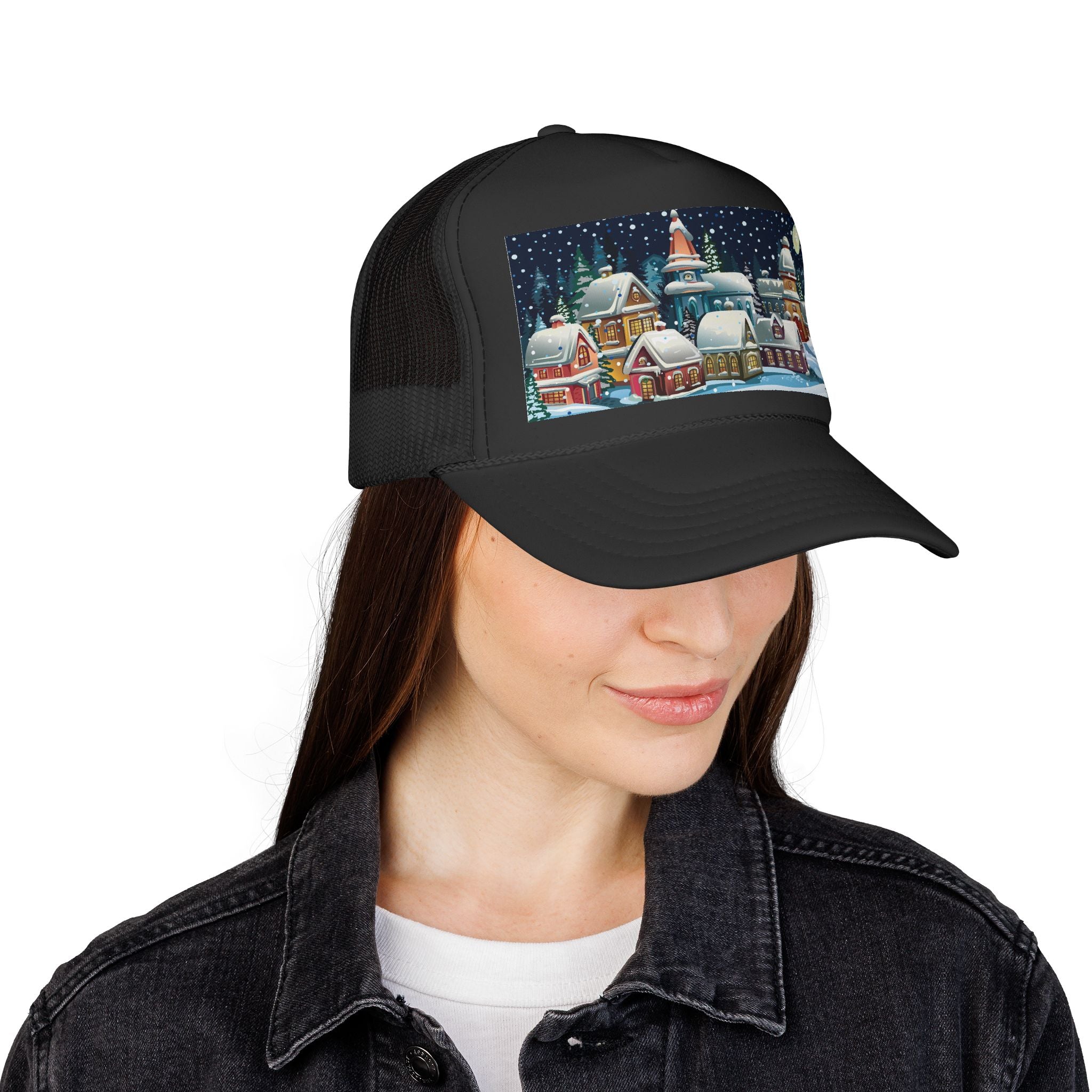 Snowy Village Christmas Cap